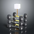 Stacked Car Tires Forming Geometric Structure With Metallic Frame And Reflective Base 3d model