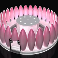 Modern Exhibition Booth Pink Lotus Petal Shaped with Central Entrance and White Base Design