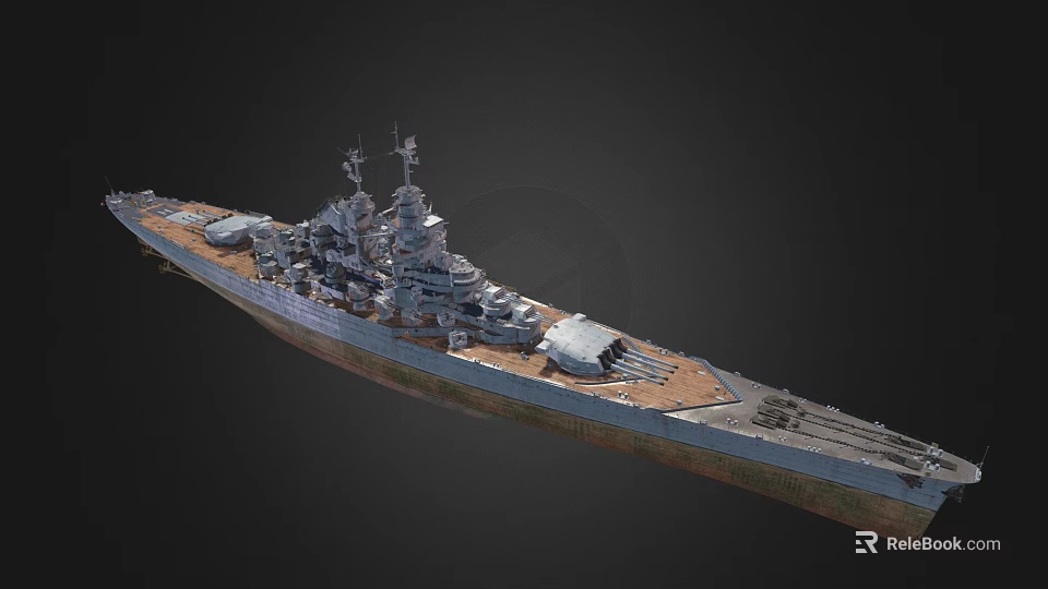 Detailed Battleship Warship 3D Model With Turrets Upper Structure And Deck Details 3d model