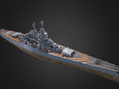Detailed Battleship Warship 3D Model With Turrets Upper Structure And Deck Details 3d model