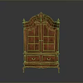Antique Ornate Carved Wooden Cabinet With Glass Doors And Drawers Design