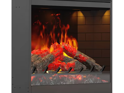 Modern Electric Fireplace With Realistic Flames Faux Logs Brick Interior And Black Frame 3d model