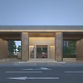 Modern Architectural Entrance Gate Design With Illuminated Columns Greenery And Roadside Car