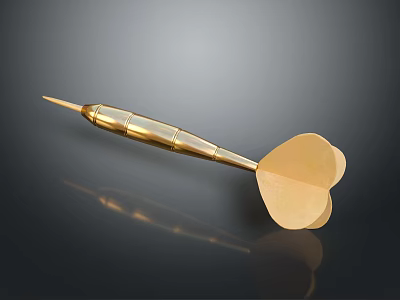 Golden Dart with Metallic Finish and Shiny Surface on Dark Background Reflection 3d model
