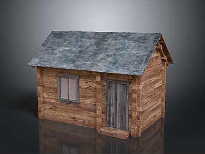 Log Cabin Exterior With Gray Roof Wooden Door And Window 3d model