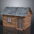 Log Cabin Exterior With Gray Roof Wooden Door And Window