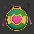 Decorative Ornament With Green Blue Surface Pink Heart Golden Accents And Pink Ribbon