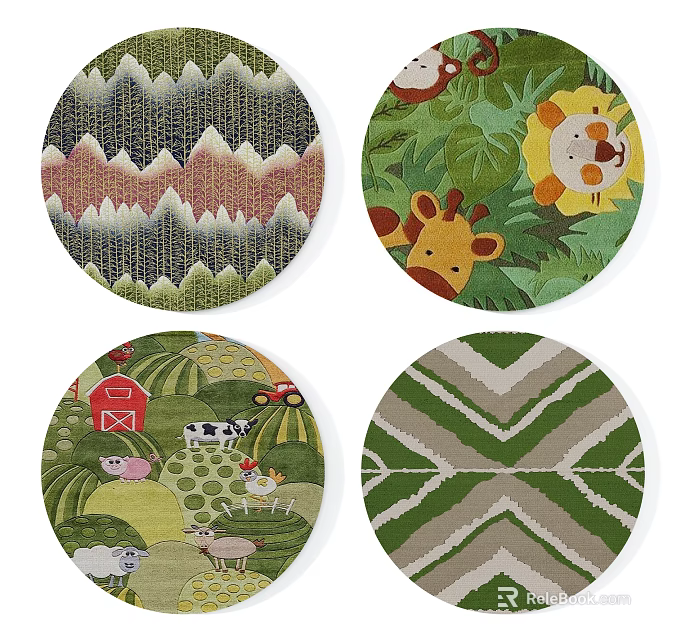 Colorful Round Rugs With Animal Patterns Geometric Designs And Farm Elements 3d model