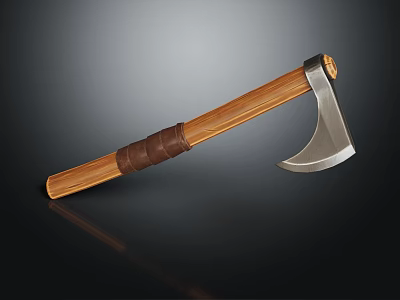 Classic Axe Weapon With Wooden Handle Leather Wrap And Metal Head 3d model