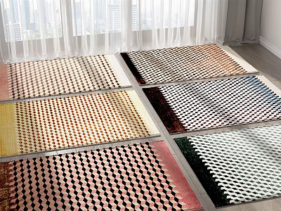 Colorful Square Rugs With Various Geometric Patterns For Indoor Floor Decor 3d model