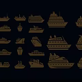 Different Ship Silhouettes in Yellow Icon Set on Dark Blue Background 3d model