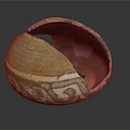 Sculpted Decorative Ancient Pottery with Painted Patterns and Cracked Texture Design 3d model