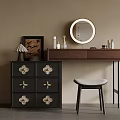 Elegant Vintage Wooden Dressing Table With LED Round Mirror Storage Cabinet And Comfortable Stool