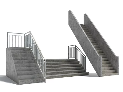 Concrete Stairs With Metal Railings In Different Modern Design Styles 3d model