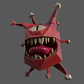 Unique Red Polygonal Doll Featuring Sharp Teeth And Number 1 Design