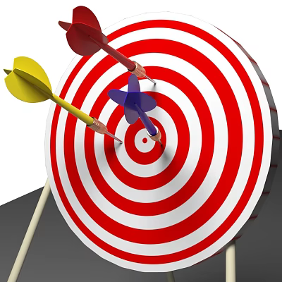 Red And White Target Board With Multiple Darts Hitting Center Bullseye 3d model
