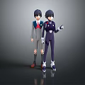Two Anime Style Men Standing Together In Gray Background With Reflections 3d model
