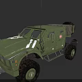 Green Military Armored Tank With Large Tires White Stripes And Top Mounted Antenna Equipment