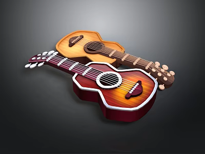 Decorative Acoustic Guitars With Wooden Body For Home Living Decor 3d model