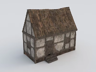 Traditional Wooden House Featuring Tiled Roof Wooden Frame And White Walls 3d model