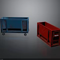 Construction Site Metal Transport Bins In Blue Red With Wheels For Material Handling