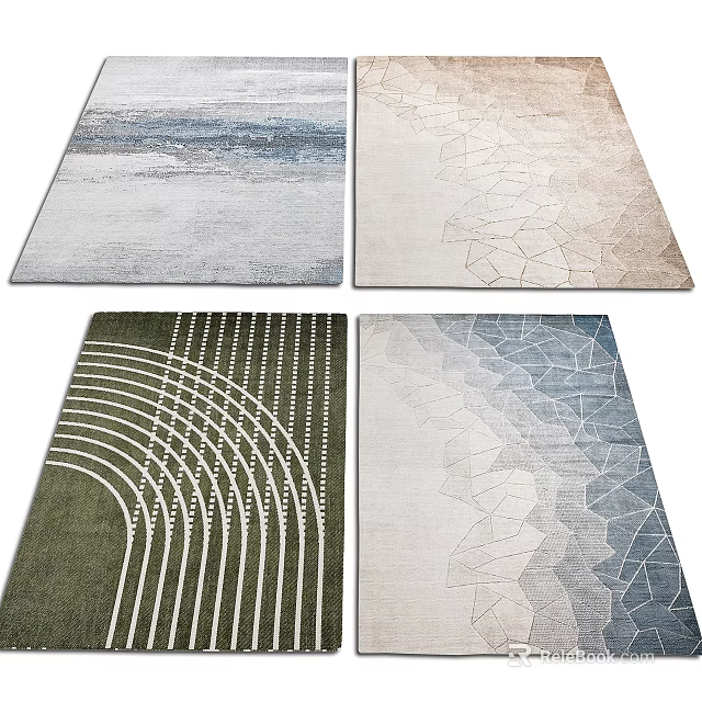 Modern Square Rugs With Abstract Geometric Patterns And Neutral Blue Green Tones 3d model