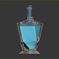 Blue Glass Decorative Bottle With Gold Accents And Geometric Pattern Design