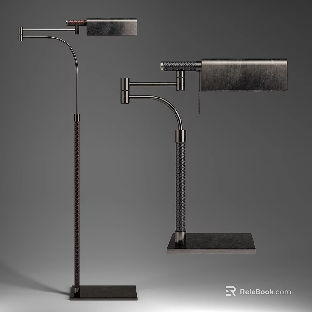 Modern Floor And Table Lamps With Metal Textured Pole And Square Base Design 3d model 