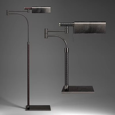 Modern Floor And Table Lamps With Metal Textured Pole And Square Base Design 3d model