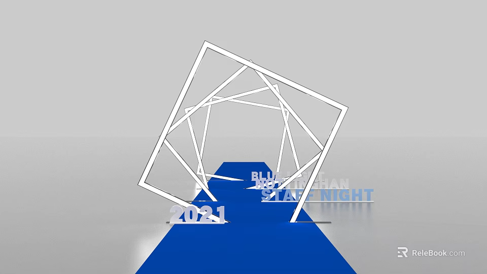 Modern Event Entrance With White Geometric Frame And Blue Carpet 2021 3d model 