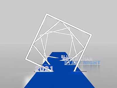 Modern Event Entrance With White Geometric Frame And Blue Carpet 2021 3d model