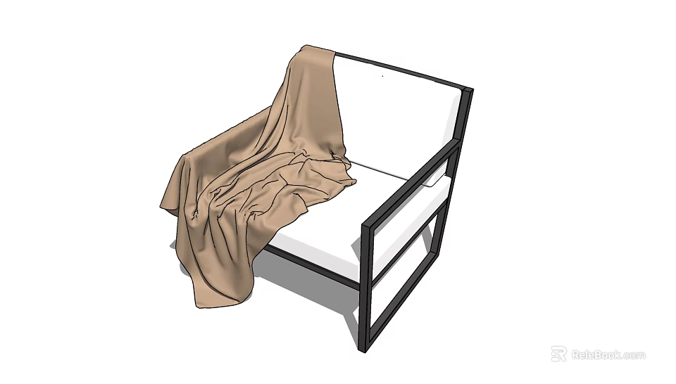 Stylish Leisure Chair With Black Frame White Cushion And Brown Blanket 3d model 