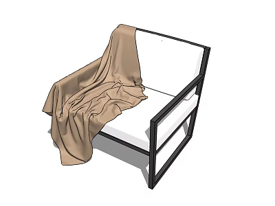 Stylish Leisure Chair With Black Frame White Cushion And Brown Blanket 3d model