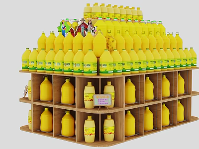 Retail Display Shelf With Stacked Yellow Bottles And Multiple Layers For Product 3d model
