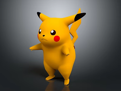 Cute Yellow Cartoon Character and Fictional Creature with Black Ears Red Cheeks in Standing Pose 3d model