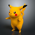 Cute Yellow Cartoon Character and Fictional Creature with Black Ears Red Cheeks in Standing Pose