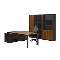 Modern Office Desk With Wooden Top Black Frame Drawer Cabinet And Mesh Chair