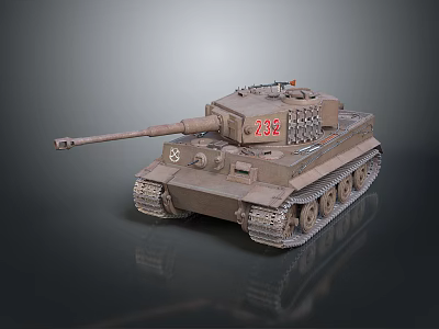 Military Armored Tank In Brown With Cannon Turret Tracks And 232 Marking 3d model