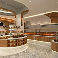 Modern Dessert Shop Interior With Wooden Display Cases And Warm Lighting For Assorted Desserts