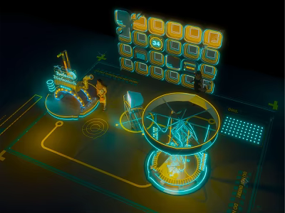 Futuristic Photo Spot With Glowing Circular Structures Holographic Interface And Neon Lights 3d model