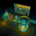 Futuristic Photo Spot With Glowing Circular Structures Holographic Interface And Neon Lights