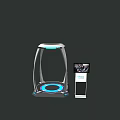 Transparent Table Lamp And Small Decor On Black Surface With Illuminated Light And Reflection