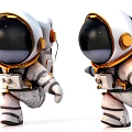 Astronaut Decorative Ornament Set With Cartoon Style White Spacesuit Orange Accents Running Pose