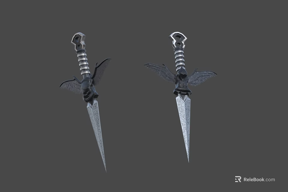 Decorative Fantasy Daggers With Intricate Wing Shaped Designs And Metallic Blades 3d model 