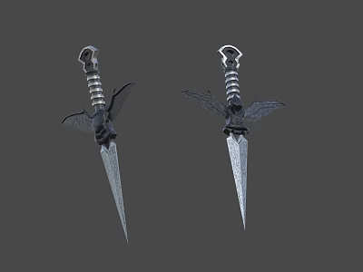 Decorative Fantasy Daggers With Intricate Wing Shaped Designs And Metallic Blades 3d model