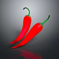 Vibrant Fresh Red Chili Peppers With Green Stems On Dark Reflective Background For Healthy Cooking