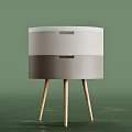 Modern Round Nightstand With White Gray Layers And Wooden Legs