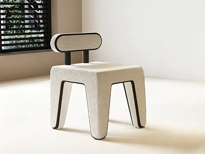 Modern Leisure Chair Upholstered In Cream Textured Fabric With Unique Geometric Legs Near Window 3d model