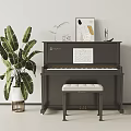 Black Piano And Decorative Painting Interior With Music Sheet Green Plant And Stool