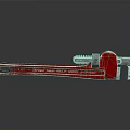 Red Pipe Wrench with Brand Name Displayed on Black Reflective Surface 3d model